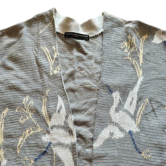 Peruvian Connection Cardigan Sweater Large Gray Snow Crane Pima Cotton Open - Picture 6 of 10